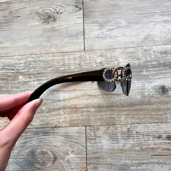 Piranha Rimless Sunglasses Black Gradient Crystal Side Y2K Glam Vintage main image 6